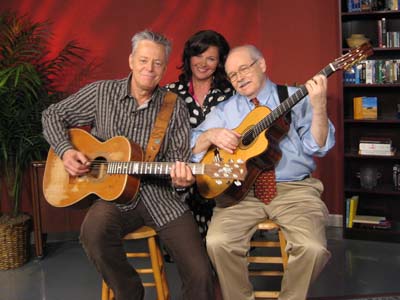 Tommy Emmanuel, left, with Janet Ivey and John Knowles in NPT Studio B.