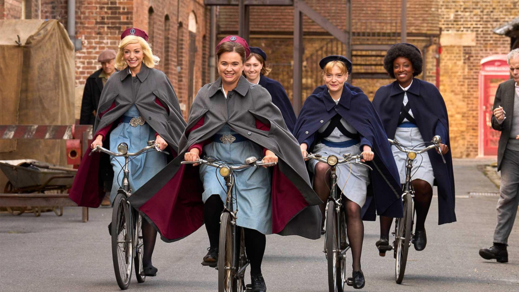 Call the Midwife Season 13, Episode 1 Midwives riding bicycles